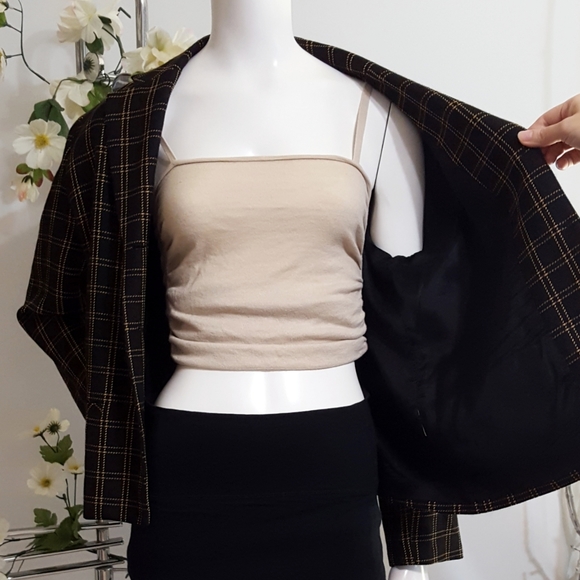 Vintage☆Paris Star☆ Brown Blazer Jacket⭐ Checkered | Buttons | Pockets - Picture 11 of 11